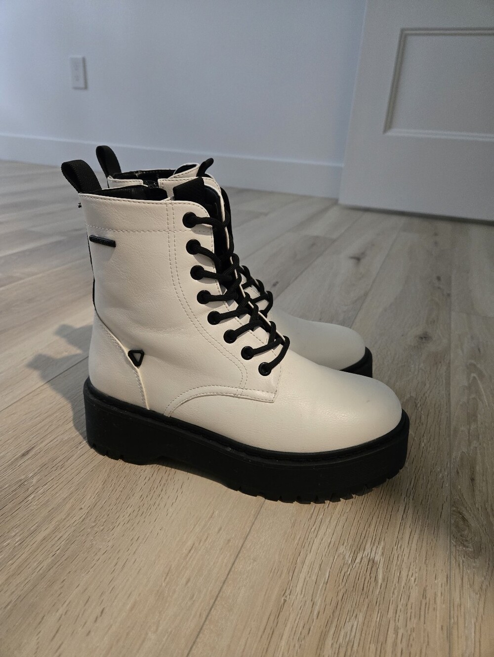 White Combat Platform Boots with Black Soles